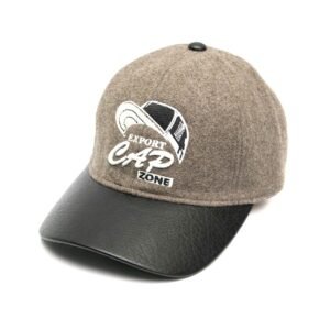 Grey and Black Fitted Cap with Artificial Leather -Exclusive Export Cap Zone