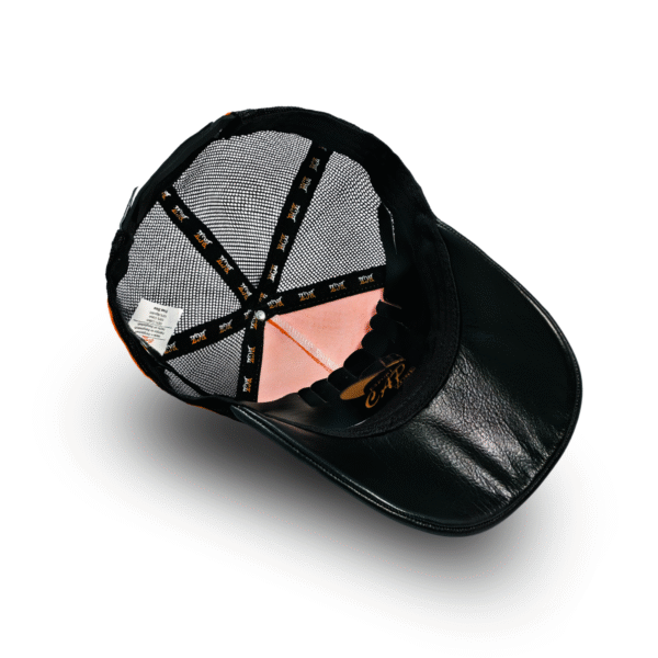 Red Twill Mesh Cap with Black Leather Visor- Export Cap Zone - Image 4