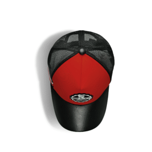 Red Twill Mesh Cap with Black Leather Visor