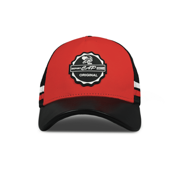Red Twill Mesh Cap with Black Leather Visor- Export Cap Zone - Image 3